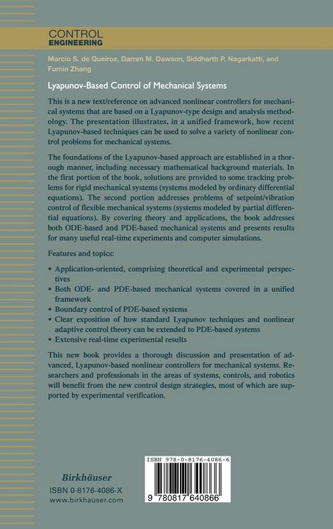 Produktbild: Lyapunov-Based Control of Mechanical Systems