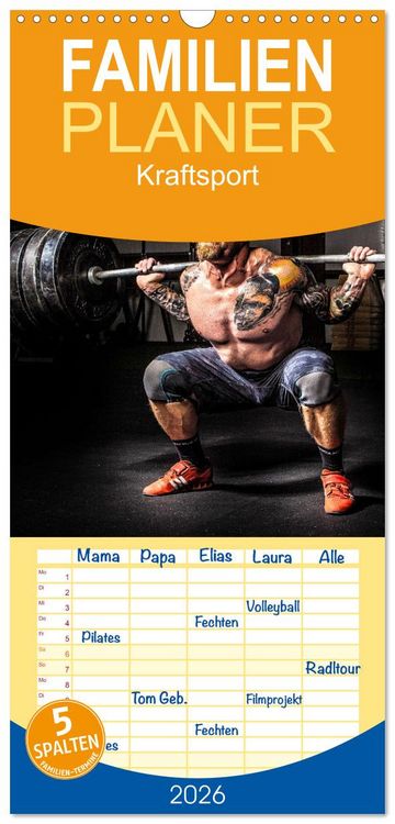 Produktbild: Familienplaner 2026 - Kraftsport mit 5 Spalten (Wandkalender, 21 x 45 cm) CALVENDO