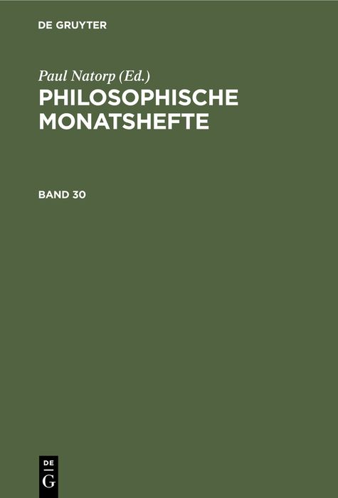 Produktbild: Philosophische Monatshefte. Band 30