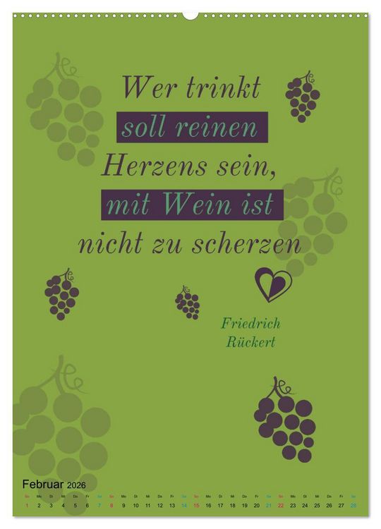 Produktbild: WEIN Weisheiten und Sprichworte (Wandkalender 2026 DIN A2 hoch), CALVENDO Monatskalender