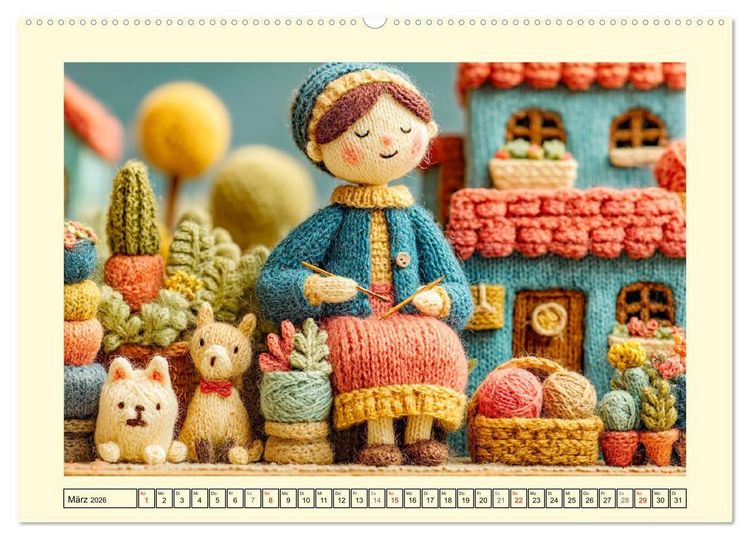 Produktbild: Wollige Maschenwelt. Gestrickte Harmonie f&uuml;r gem&uuml;tliche Momente (hochwertiger Premium Wandkalender 2026 DIN A2 quer), Kunstdruck in Hochglanz