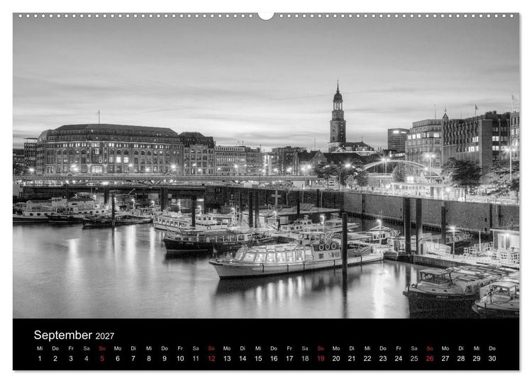Produktbild: Hamburg monochrome Impressionen (Wandkalender 2027 DIN A2 quer), CALVENDO Monatskalender