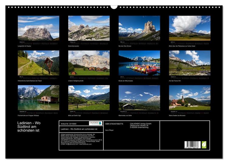Produktbild: Ladinien - Wo S&uuml;dtirol am sch&ouml;nsten ist (Wandkalender 2026 DIN A2 quer), CALVENDO Monatskalender