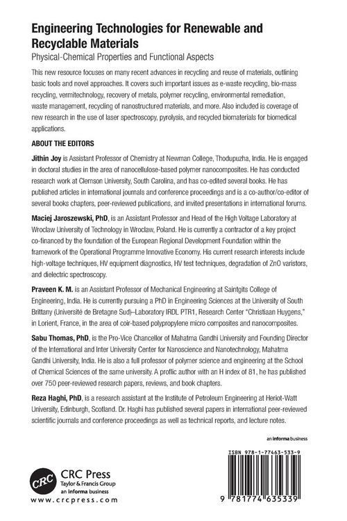 Produktbild: Engineering Technologies for Renewable and Recyclable Materials
