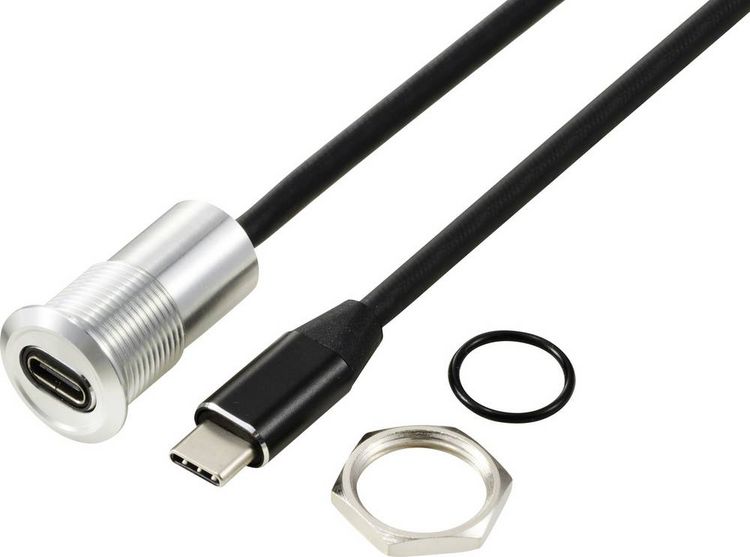 Produktbild: TRU COMPONENTS USB-C&reg; (3.1) Buchse/Stecker 1m Kabel silber TC-13376324 Inhalt: 1St.