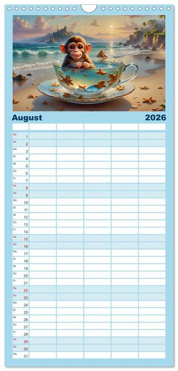Produktbild: Familienplaner 2026 - Tierische Tee-Parade mit 5 Spalten (Wandkalender, 21 x 45 cm) CALVENDO