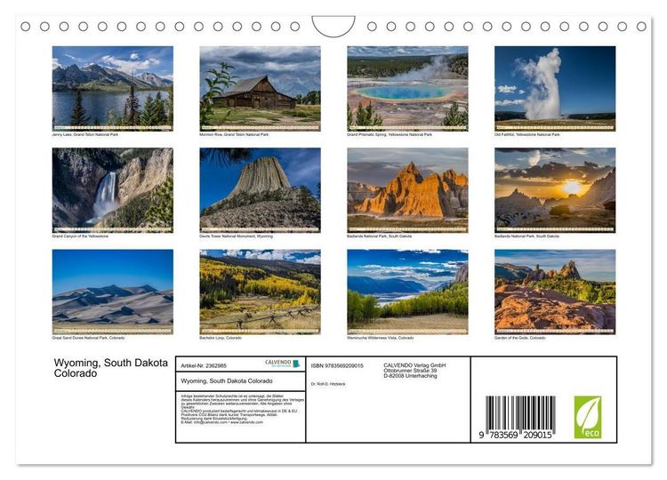 Produktbild: Wyoming, South Dakota Colorado (Wandkalender 2027 DIN A4 quer), CALVENDO Monatskalender