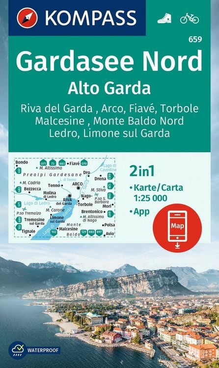 Produktbild: KOMPASS Wanderkarte 659 Gardasee Nord / Alto Garda, Riva del Garda, Arco, Fiav&eacute;, Torbole, Malcesine, Monte Baldo Nord, Ledro, Limone sul Garda 1:25.000