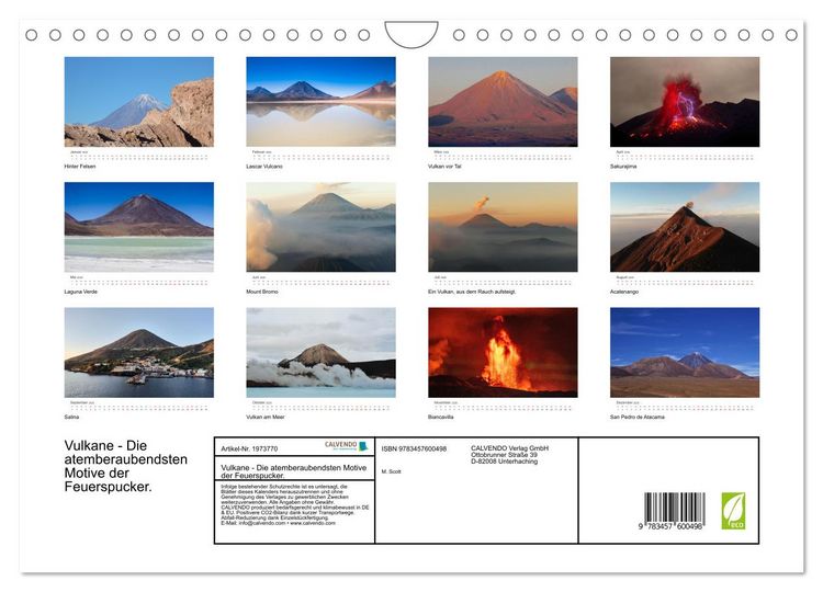 Produktbild: Vulkane - Die atemberaubendsten Motive der Feuerspucker. (Wandkalender 2026 DIN A4 quer), CALVENDO Monatskalender