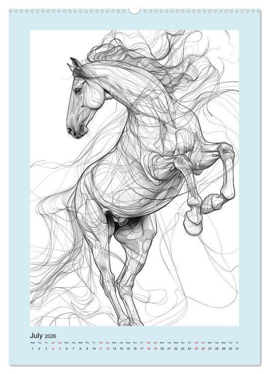 Produktbild: Sketchy Power Horses (Wall Calendar 2026 DIN A2 portrait), CALVENDO 12 Month Wall Calendar