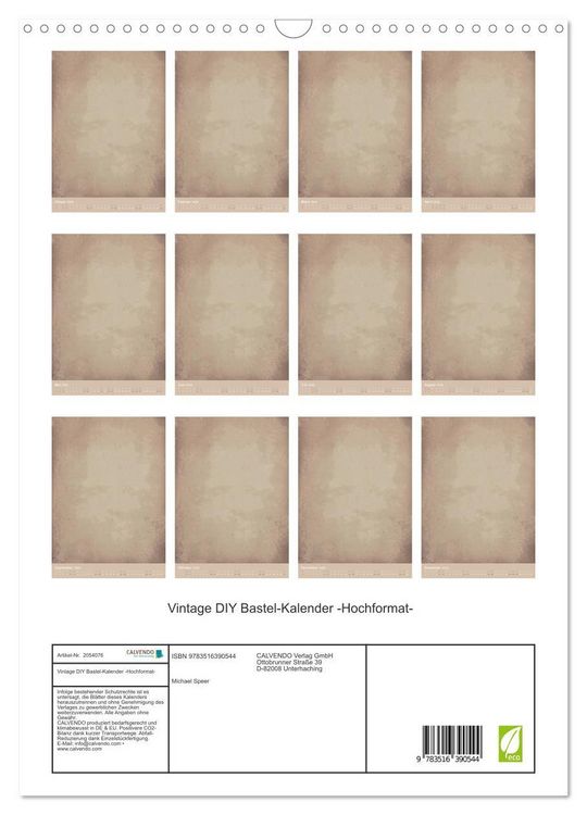 Produktbild: Vintage DIY Bastel-Kalender -Hochformat- (Wandkalender 2026 DIN A3 hoch), CALVENDO Monatskalender