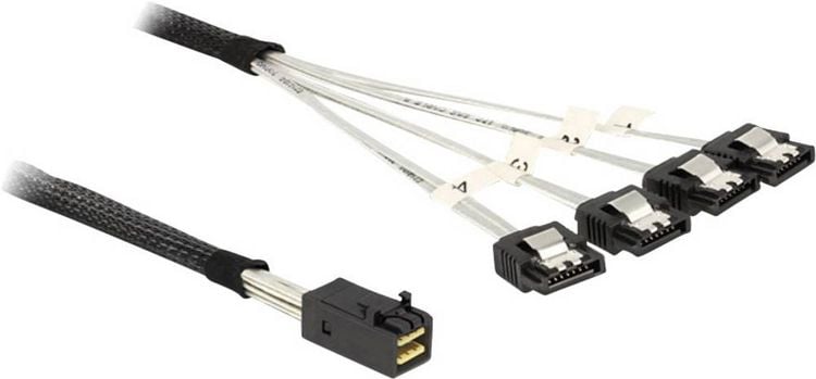 Produktbild: Delock Festplatten Anschlusskabel [1x Mini-SAS-Buchse (SFF-8643) - 4x SATA-Stecker 7pol.] 0.50 m Schwarz