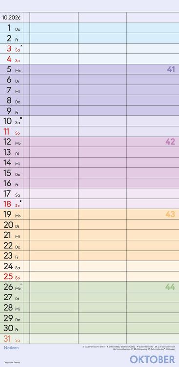 Produktbild: Superplaner Farbenfroh 2026 - Familien-Timer 22x45 cm - mit Ferienterminen - 3 Spalten - Wand-Planer - mit vielen Zusatzinformationen - Alpha Edition