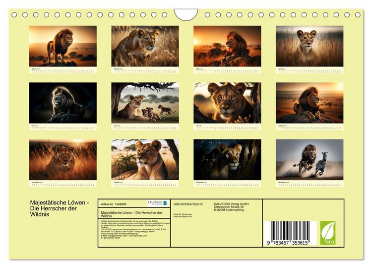 Produktbild: Majest&auml;tische L&ouml;wen - Die Herrscher der Wildnis (Wandkalender 2026 DIN A4 quer), CALVENDO Monatskalender