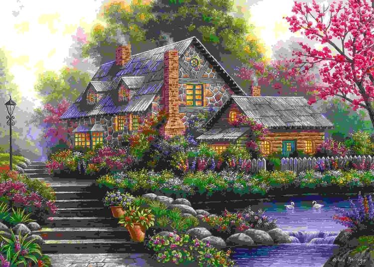 Produktbild: Erwachsenenpuzzle 1000 Teile - Romantisches Cottage