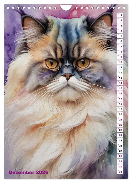Produktbild: KATZENKALENDER - Aquarell Katzenportraits f&uuml;r Katzenliebhaber (Wandkalender 2026 DIN A4 hoch), CALVENDO Monatskalender
