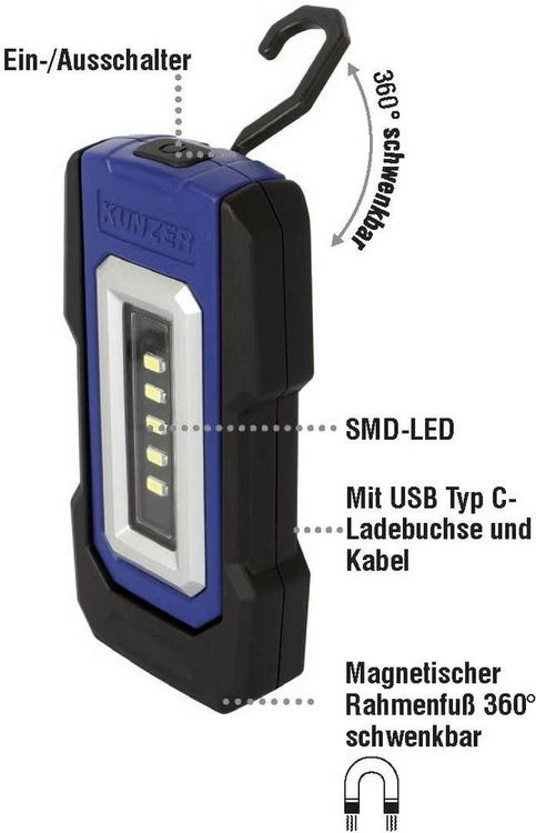Produktbild: Kunzer PL-050 LED Arbeitsleuchte &uuml;ber USB 100lm, 200lm