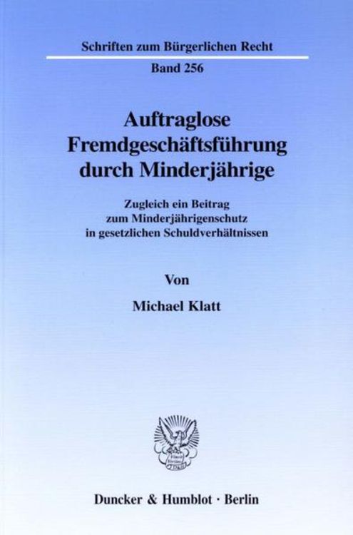Produktbild: Auftraglose Fremdgesch&auml;ftsf&uuml;hrung durch Minderj&auml;hrige.