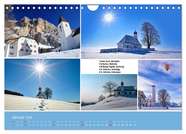 Produktbild: Kirchen und Kapellen als Ausflugsziele (Wandkalender 2026 DIN A4 quer), CALVENDO Monatskalender