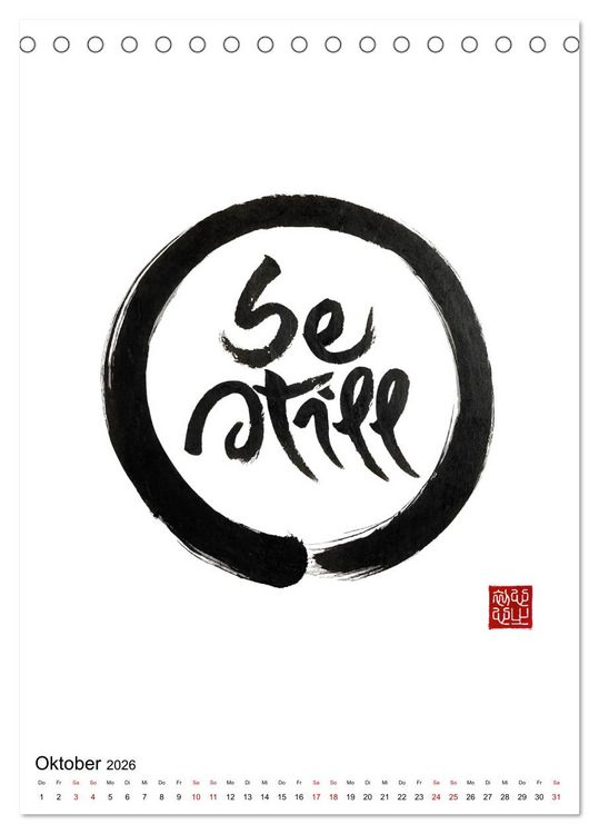 Produktbild: Zen Art Kalligraphie inspiriert von Zen-Meister Th&iacute;ch Nhất Hạnh (Tischkalender 2026 DIN A5 hoch), CALVENDO Monatskalender