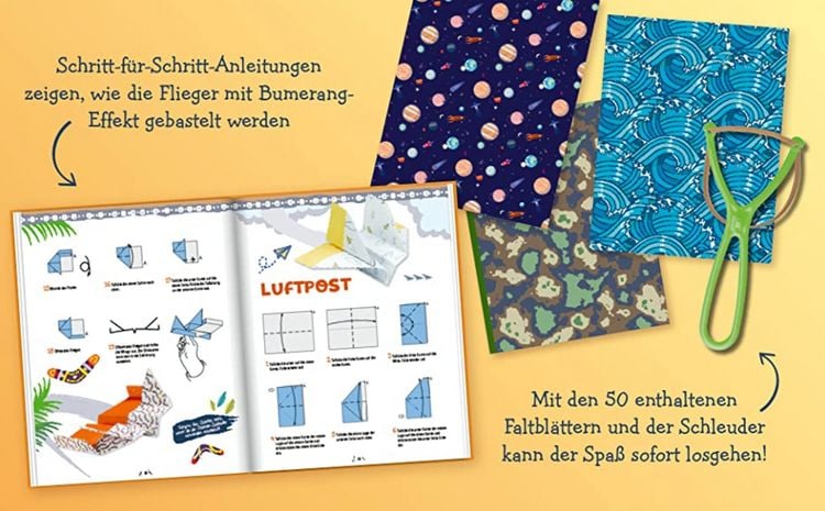 Produktbild: Bumerang-Papierflieger mit Schleuder