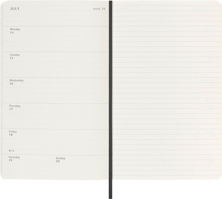 Moleskine 18 Monate Wochenkalender 2025/2026, L/A5, 1 Wo = 1 Seite, Rechts Linierte Seite, Weicher Einband, Schwarz