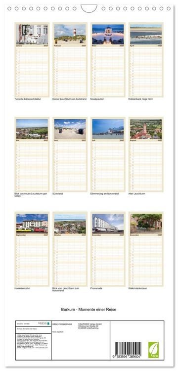 Produktbild: Familienplaner 2027 - Borkum - Momente einer Reise mit 5 Spalten (Wandkalender, 21 x 45 cm) CALVENDO