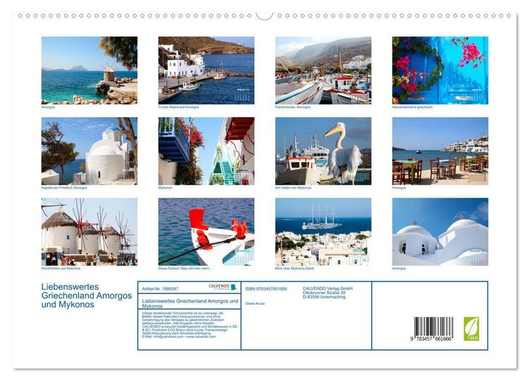 Produktbild: Liebenswertes Griechenland Amorgos und Mykonos (hochwertiger Premium Wandkalender 2026 DIN A2 quer), Kunstdruck in Hochglanz