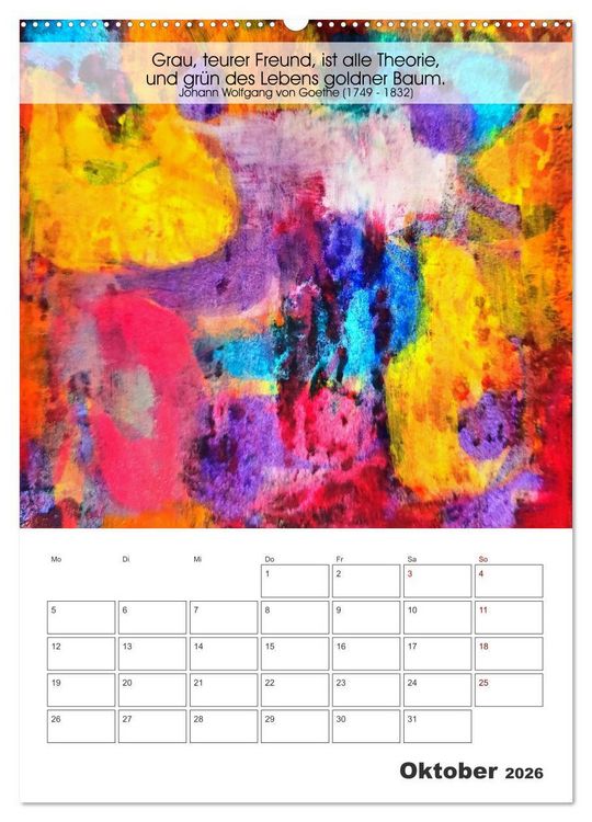 Produktbild: Farbenleuchten - Abstrakte Gouachemalerei mit Zitaten &uuml;ber die Farben (Wandkalender 2026 DIN A2 hoch), CALVENDO Monatskalender
