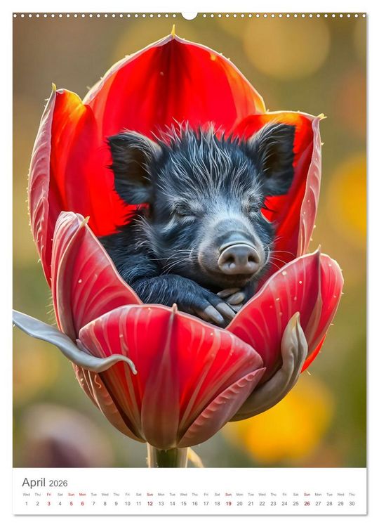 Produktbild: Forest babies asleep in flowers (High Quality Premium Wall Calendar 2026 DIN A2 portrait),CALVENDO 12 Month Wall Calendar