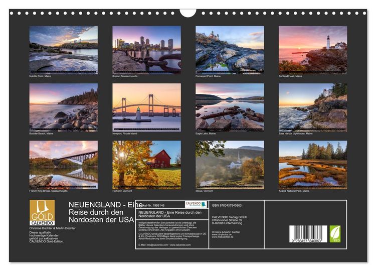 Produktbild: NEUENGLAND - Eine Reise durch den Nordosten der USA (Wandkalender 2026 DIN A3 quer), CALVENDO Monatskalender