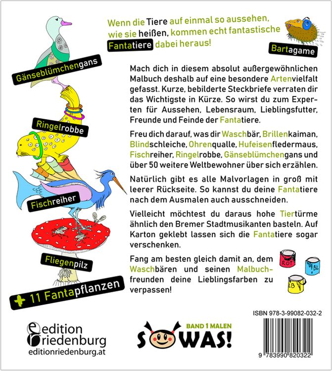 Produktbild: Ausmalspaß + Wissen: Fantatiere - Malbuch ab 6 Jahre. Artenvielfalt artgerecht erkunden für die ganze Familie. Empfohlen vom Naturschutzbund Österreic