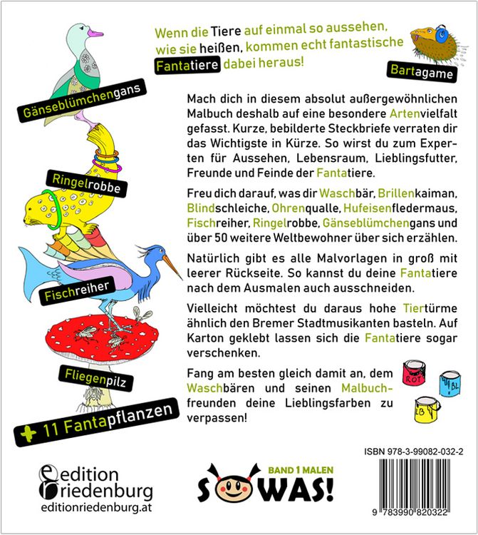 Produktbild: Ausmalspa&szlig; + Wissen: Fantatiere - Malbuch ab 6 Jahre. Artenvielfalt artgerecht erkunden f&uuml;r die ganze Familie. Empfohlen vom Naturschutzbund &Ouml;sterreich