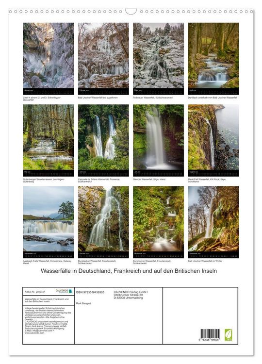 Produktbild: Wasserf&auml;lle in Deutschland, Frankreich und auf den Britischen Inseln (Wandkalender 2026 DIN A2 hoch), CALVENDO Monatskalender