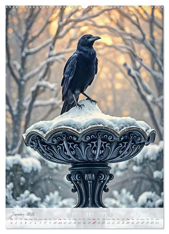 Produktbild: Nocturnal wings - A mystic raven companion for the year (High Quality Premium Wall Calendar 2026 DIN A2 portrait),CALVENDO 12 Month Wall Calendar