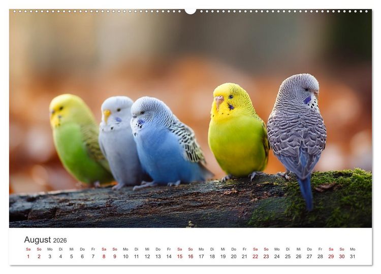 Produktbild: Zwitscherzeit - Ein Kalender voller Wellensittiche (hochwertiger Premium Wandkalender 2026 DIN A2 quer), Kunstdruck in Hochglanz