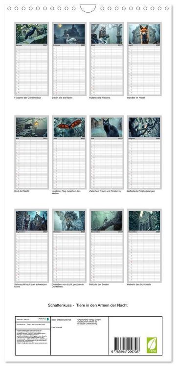 Produktbild: Familienplaner 2027 - Schattenkuss - Tiere in den Armen der Nacht mit 5 Spalten (Wandkalender, 21 x 45 cm) CALVENDO
