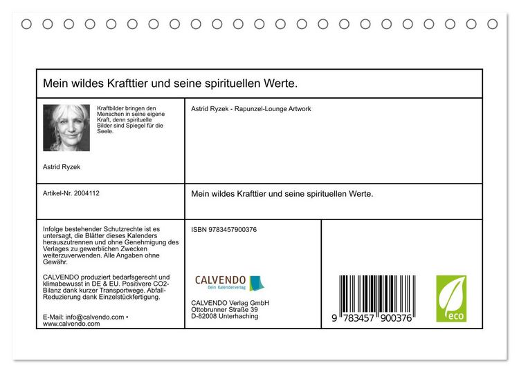 Produktbild: Mein wildes Krafttier und seine spirituellen Werte. (Tischkalender 2026 DIN A5 quer), CALVENDO Monatskalender