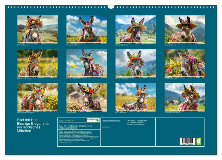 Produktbild: Esel mit Hut! Blumige Eleganz f&uuml;r ein modisches M&auml;rchen (Wandkalender 2026 DIN A2 quer), CALVENDO Monatskalender