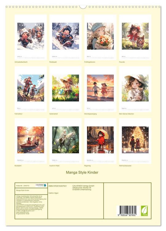 Produktbild: Manga Style Kinder (hochwertiger Premium Wandkalender 2026 DIN A2 hoch), Kunstdruck in Hochglanz