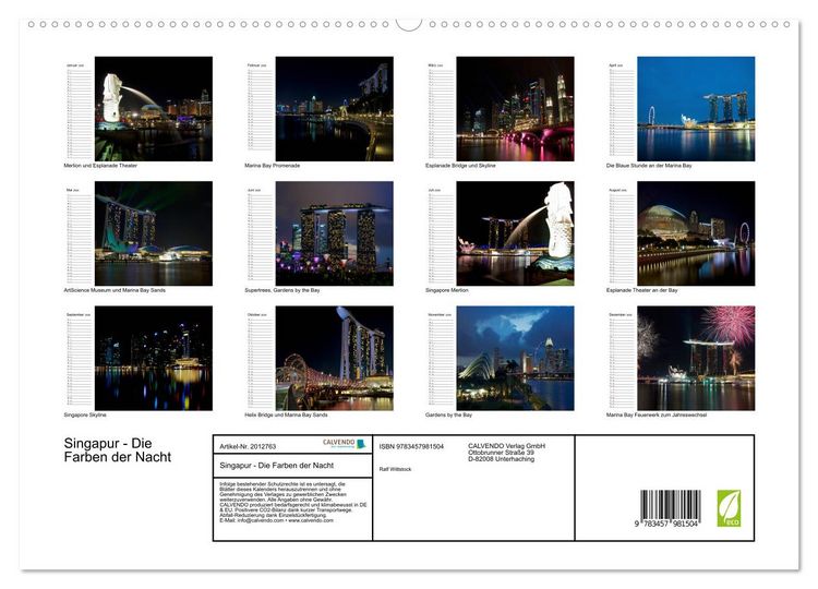 Produktbild: Singapur - Die Farben der Nacht (hochwertiger Premium Wandkalender 2026 DIN A2 quer), Kunstdruck in Hochglanz