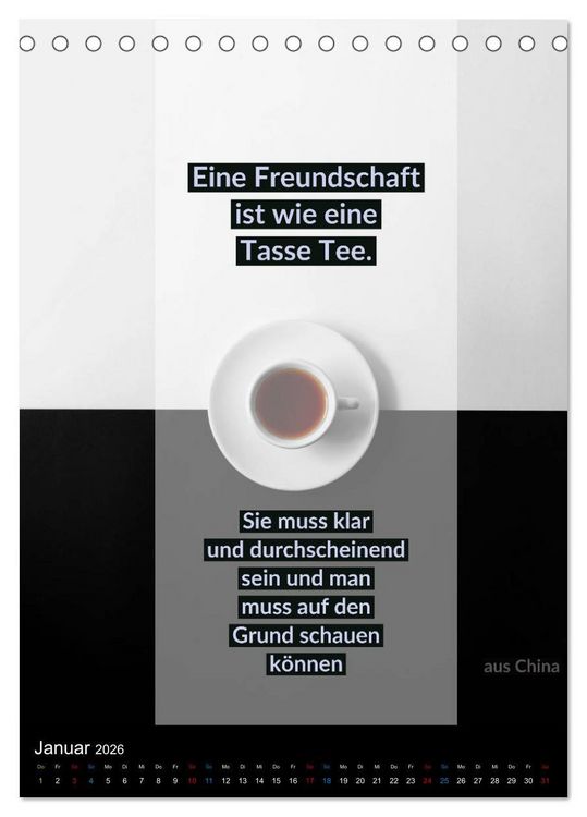 Produktbild: TEE Weisheiten und Zitate (Tischkalender 2026 DIN A5 hoch), CALVENDO Monatskalender