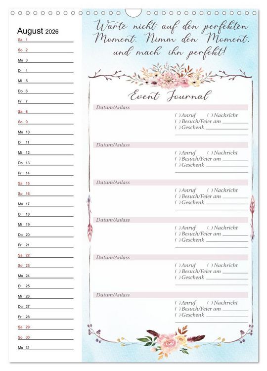 Produktbild: Geburtstagsplaner Boho Blau - F&uuml;r Termine, Geschenke, Eventdetails & mehr (Wandkalender 2026 DIN A3 hoch), CALVENDO Monatskalender
