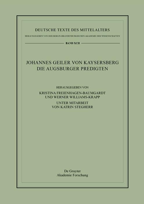 Produktbild: Johannes Geiler von Kaysersberg, Die Augsburger Predigten