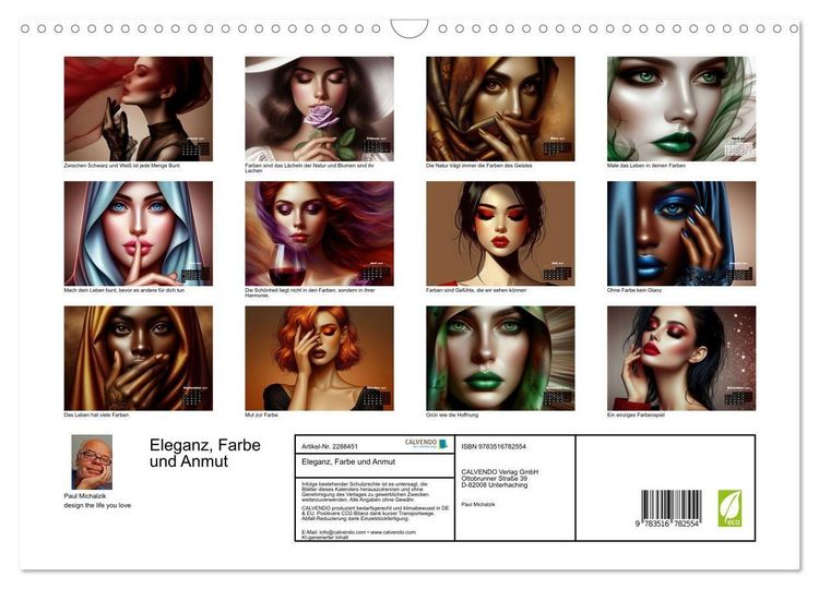 Produktbild: Eleganz, Farbe und Anmut (Wandkalender 2027 DIN A3 quer), CALVENDO Monatskalender