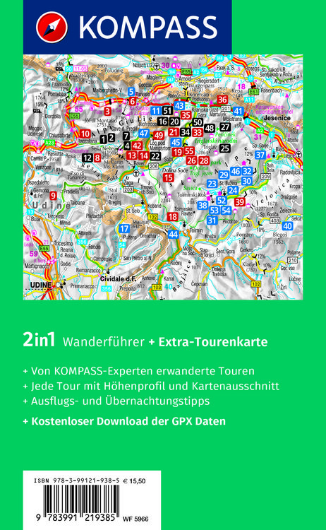 Produktbild: KOMPASS Wanderf&uuml;hrer Julische Alpen, 55 Touren mit Extra-Tourenkarte