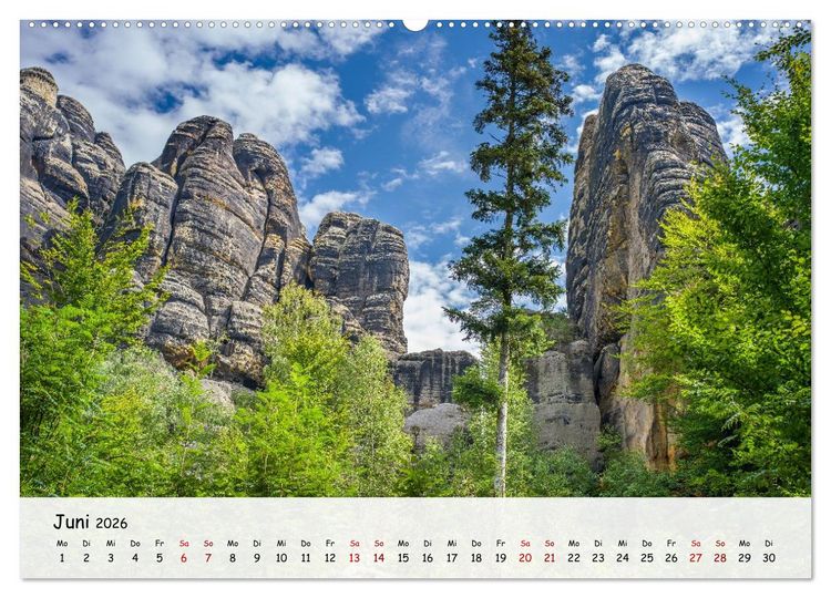 Produktbild: S&auml;chsische Schweiz - Beeindruckende Felsen und unber&uuml;hrte Natur (hochwertiger Premium Wandkalender 2026 DIN A2 quer), Kunstdruck in Hochglanz