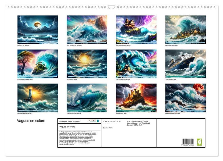 Produktbild: Vagues en col&egrave;re (Calendrier mural 2026 DIN A2 vertical), CALVENDO calendrier mensuel