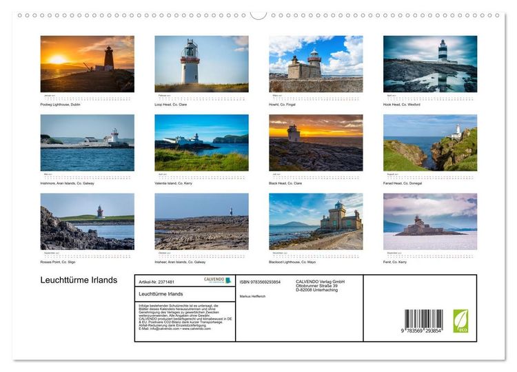 Produktbild: Leuchtt&uuml;rme Irlands (hochwertiger Premium Wandkalender 2027 DIN A2 quer), Kunstdruck in Hochglanz