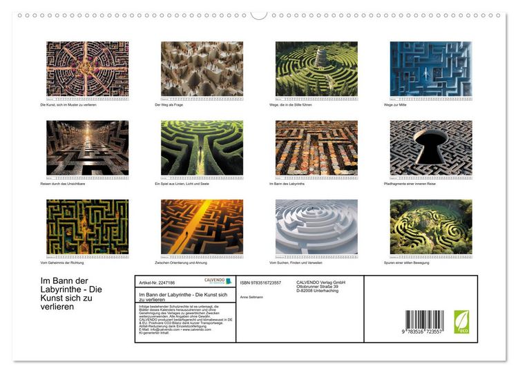 Produktbild: Im Bann der Labyrinthe - Die Kunst sich zu verlieren (hochwertiger Premium Wandkalender 2026 DIN A2 quer), Kunstdruck in Hochglanz